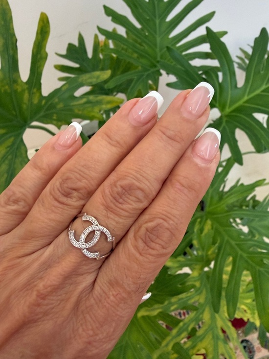 Jewelry - Solid Real 14K white Gold Designer look Ring with CZ stones size 8